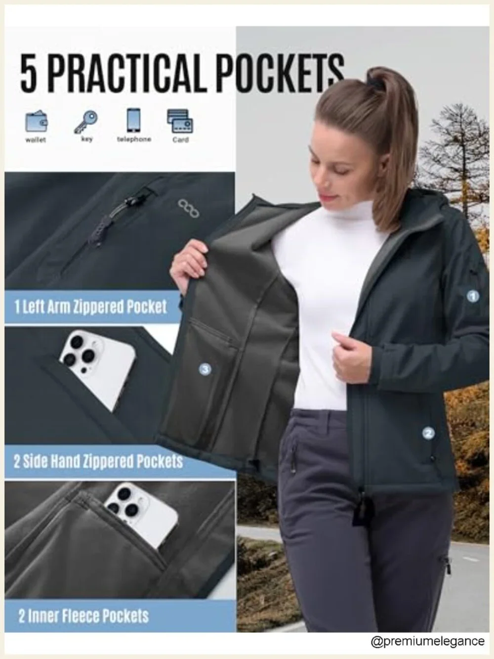 Women's Softshell Jacket Fleece Lined Hooded Windproof Waterproof Outdoor Hiking